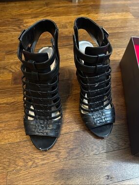 Vince Camuto Black Strappy Cage High-Heel Sandals